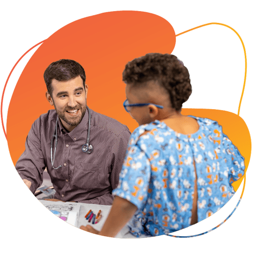 Cardiology doctor coloring with a patient.